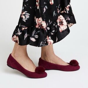 Michael Kors Suede Remi Ballerina Flats Real Rabbit Fur Pom Pom Mulberry size 7M